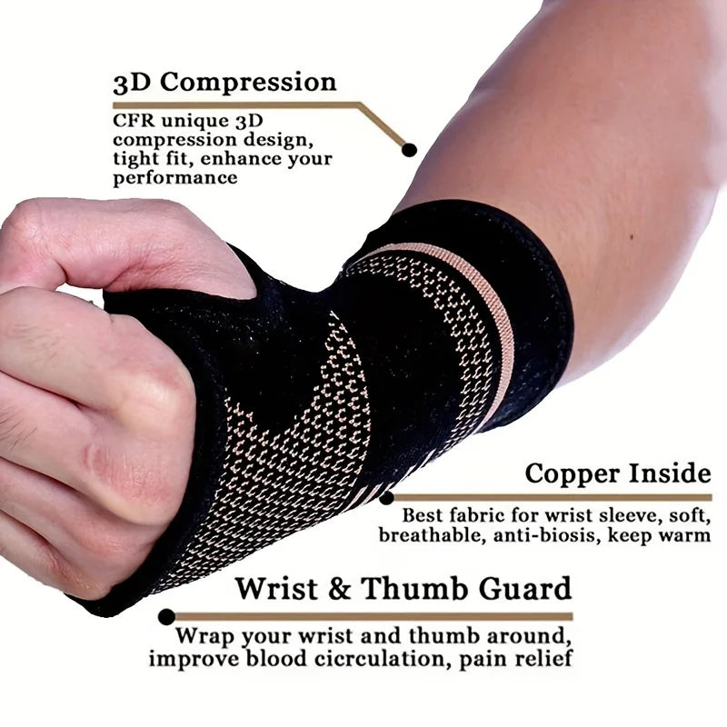 New 1Pcs Copper Fiber Bracer Wrist Elastic Sport Bandage Wristband Hand Gym Support Wrist Brace Wrap Tennis Fitness Powerlifting