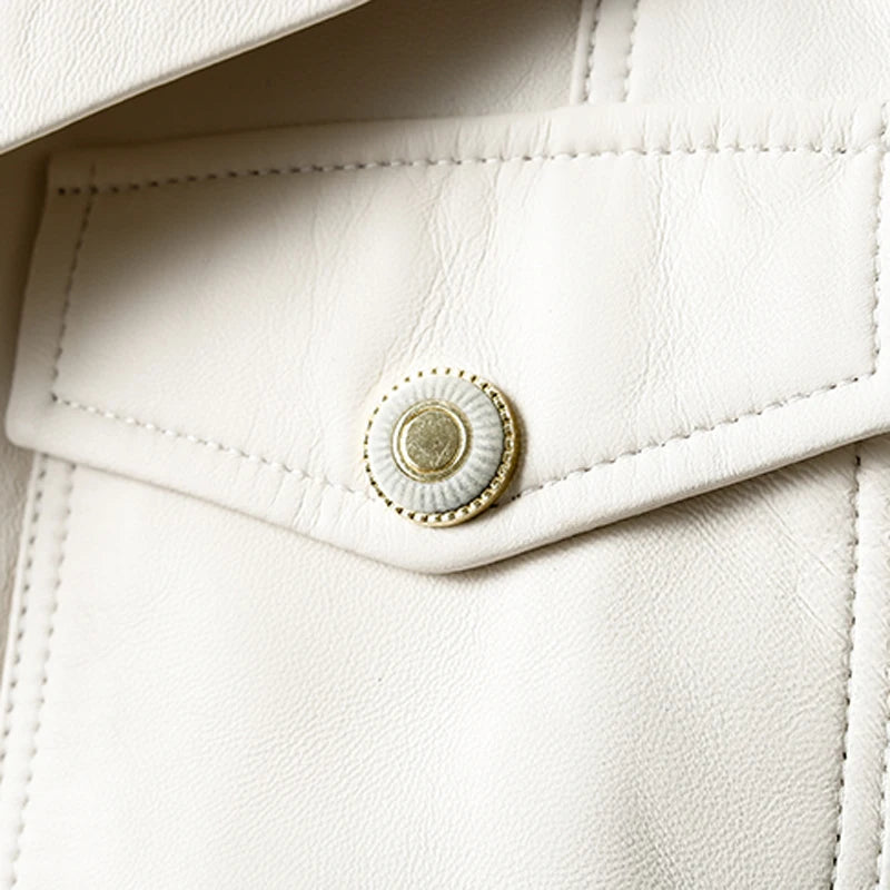 Jacket For Women 2025 New European Genuine Leather Coat Female Zipper Large Lapel Short Oversize Locotive Whtie Jaqueta Feminina