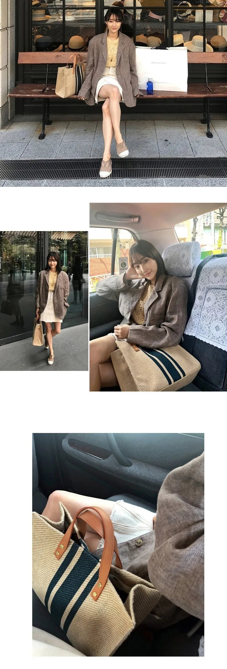 Women's Handbag Professional Commuter Stripe Simple Shoulder Large Bag Large Capacity Canvas Bag