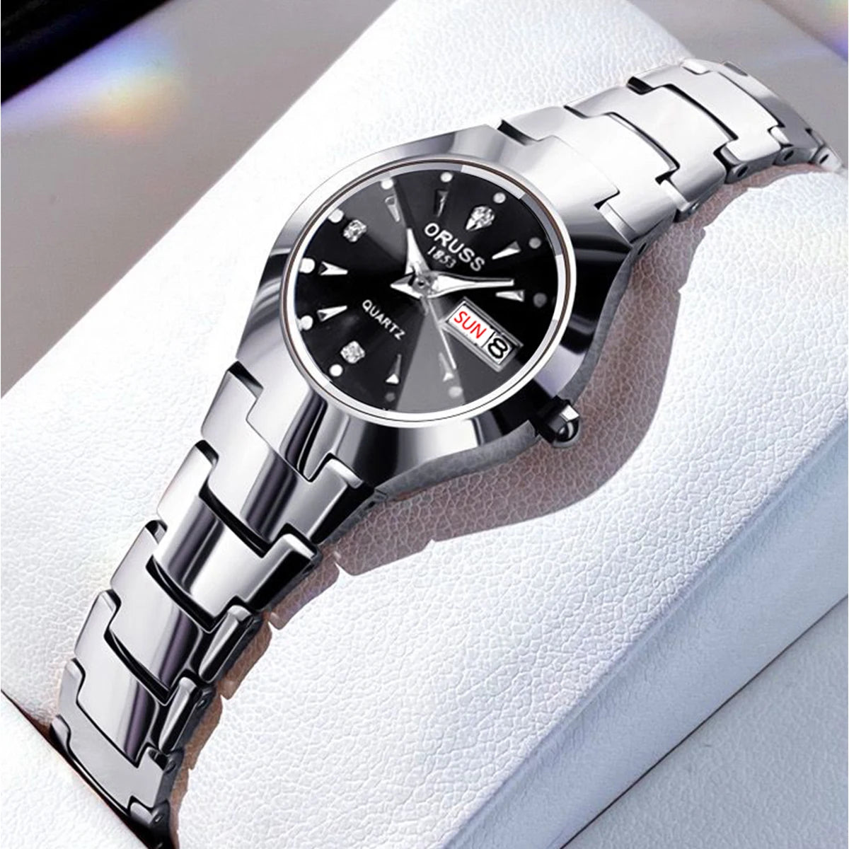 ORUSS Couple Watch Waterproof Casual Fashion Women Men Quartz Watches Ladies Stainless Date Week Men Clock Lover's Date Gift