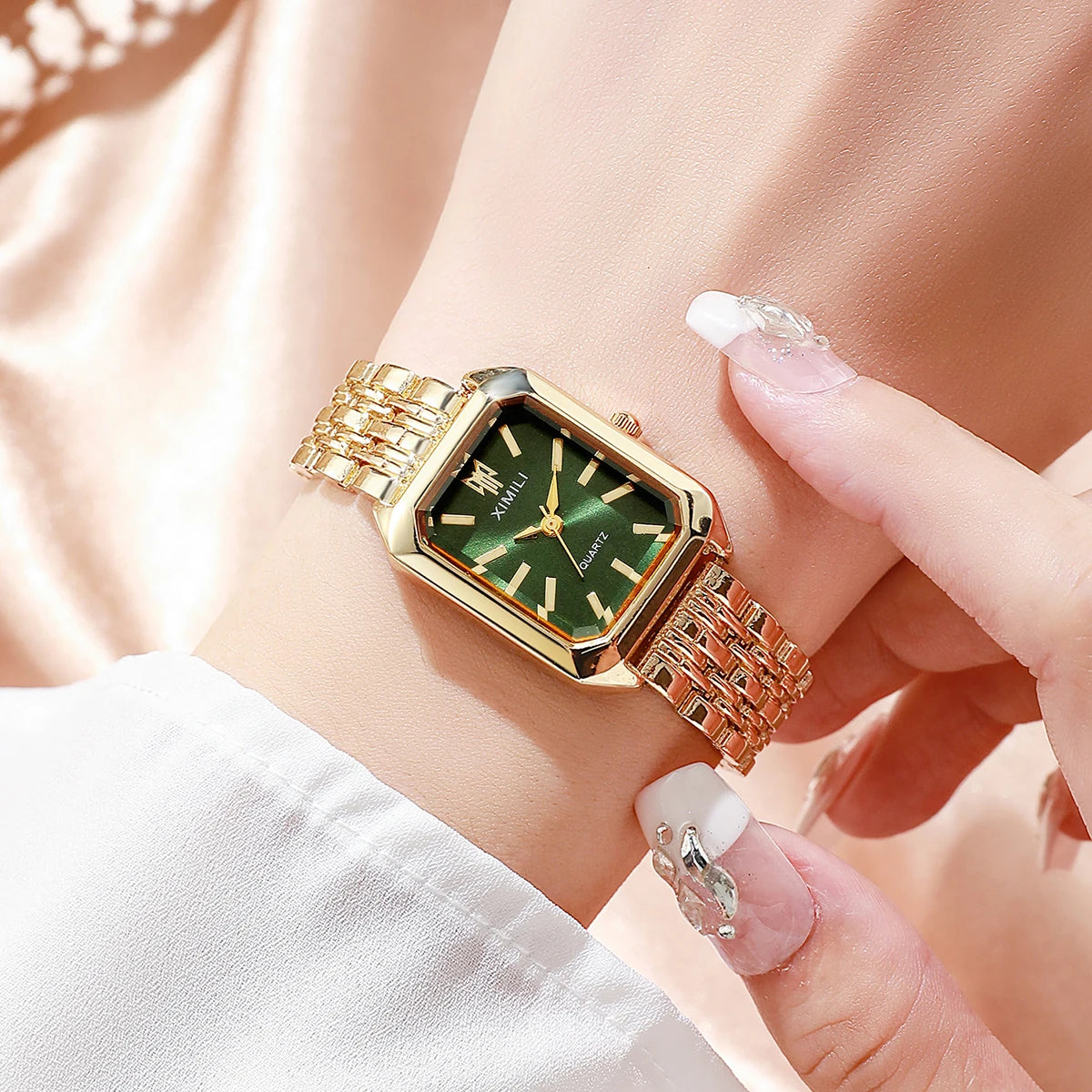 1/2/4PCS Elegant Rectangle Woman Quartz Watch Luxury Stainless Steel Band Ladies Wristwatches Relogio Feminino（Without Box）