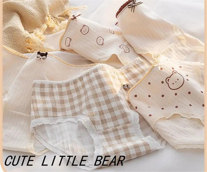 5Pcs/set Women Cotton Panties Cartoon Girls Briefs Mid Waist Underwear Shorts Soft Breathable Panty Sexy Intimates Lingerie M-XL