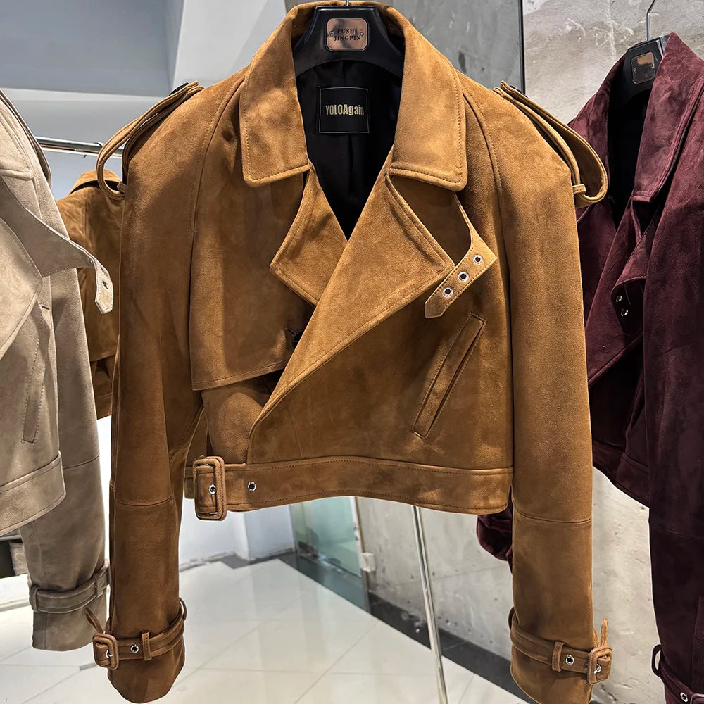 YOLOAgain Women's Real Leather Jacket Sheepskin Coat