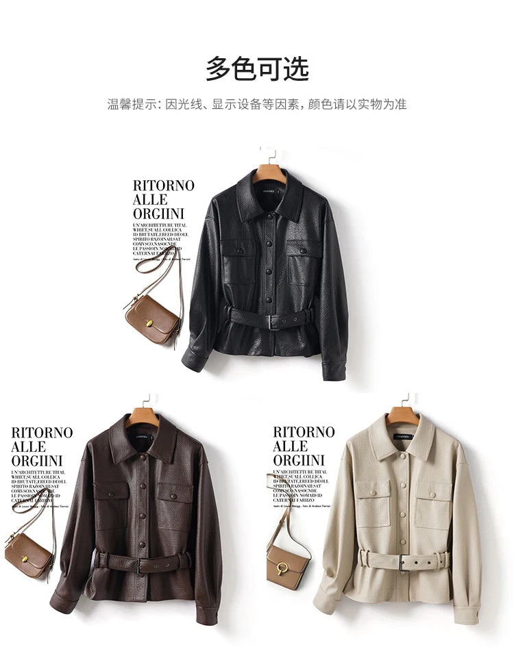 fashion genuine leather jacket woman, 2025 autumn sheepskin coat