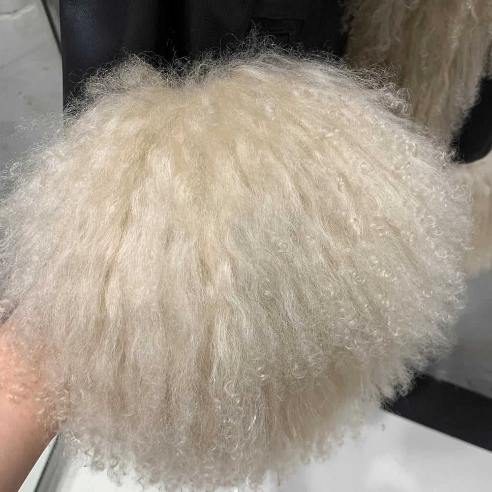 #S Sheep Fur Leather Jackets for Women, Luxury Mongolian Fur, Long Sleeve, 7251, Winter