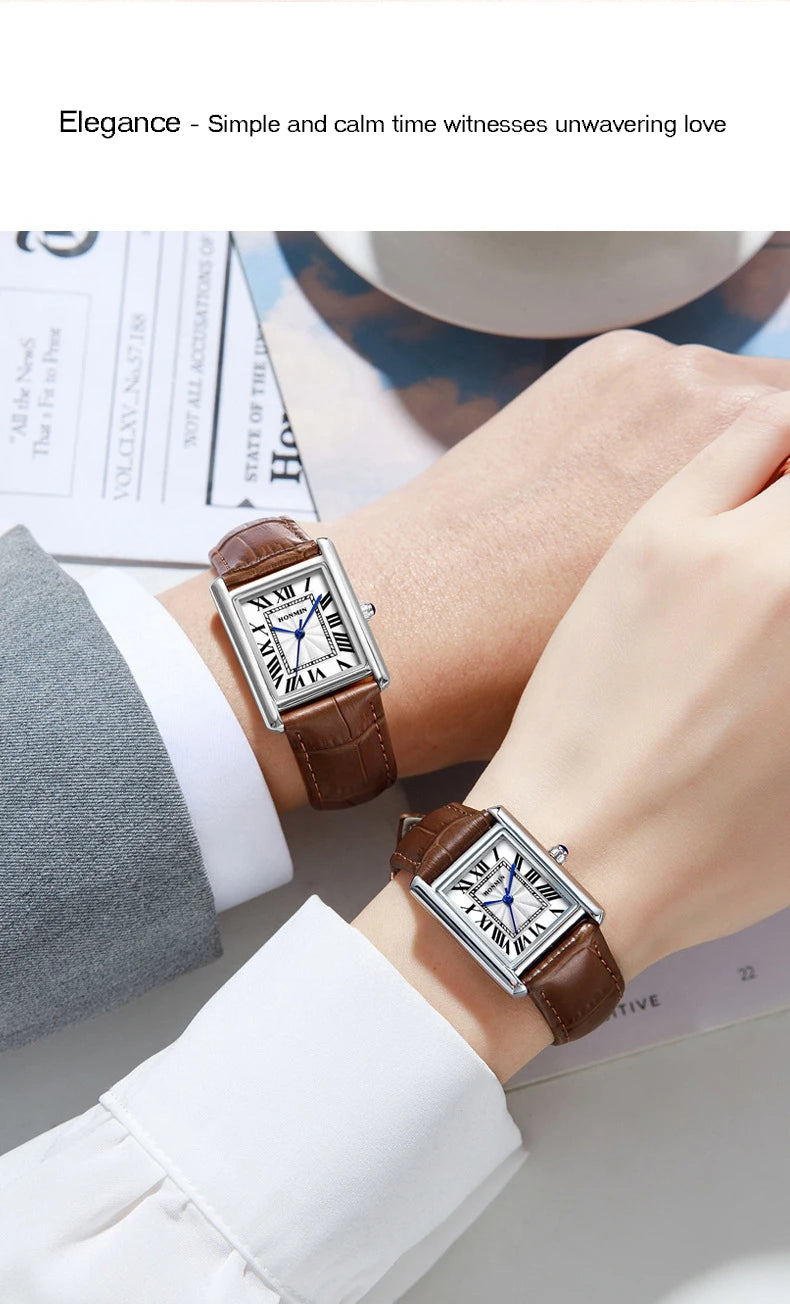 Brand Men's and Women's Watch Business Simple Square Student Leather Watches Waterproof Couple Fashion Quartz Wristwatches