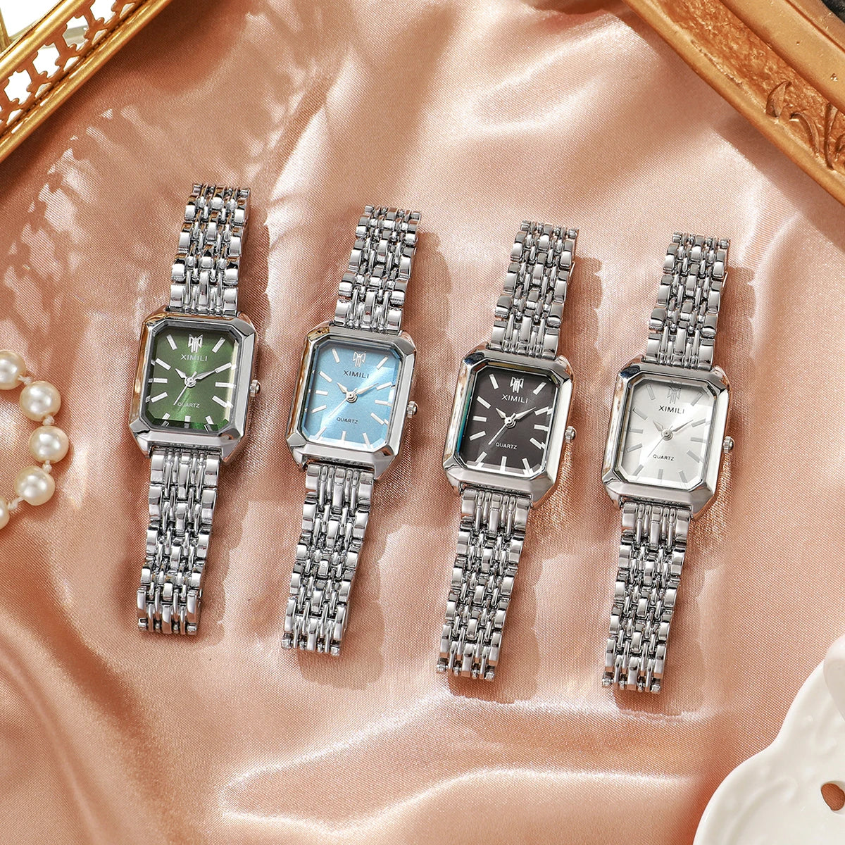 1/2/4PCS Elegant Rectangle Woman Quartz Watch Luxury Stainless Steel Band Ladies Wristwatches Relogio Feminino（Without Box）