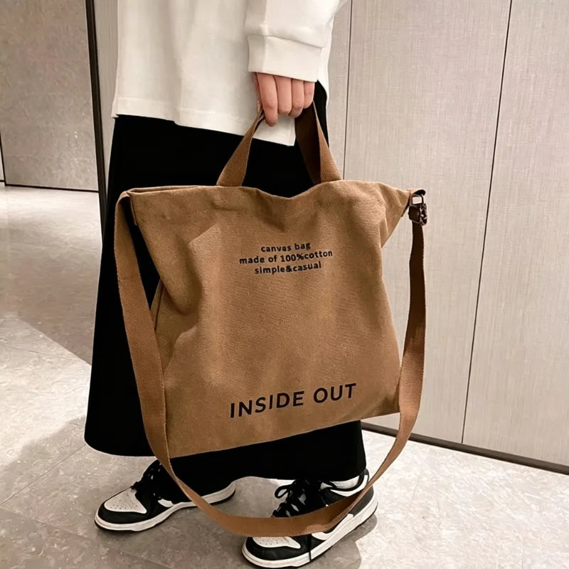 Japanese Canvas Men's and Women's Simple Cross-body Bag Wash Canvas Thick Handbag Large Capacity Arts Students Package Satchel
