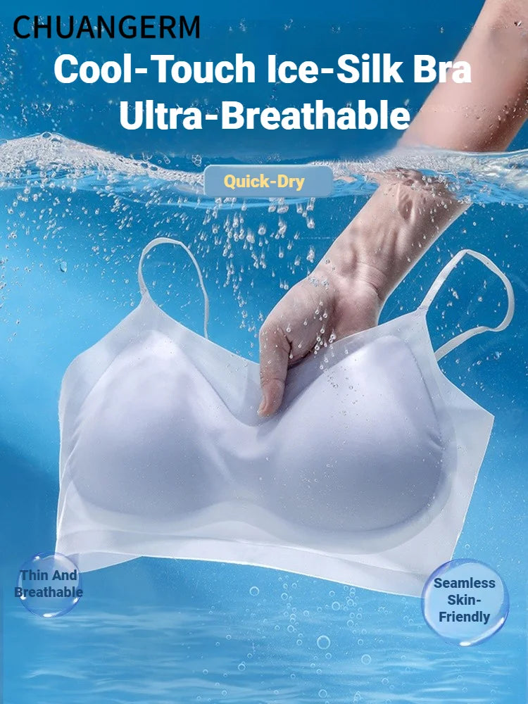 CHUANGERM Women's Ultra‑Thin Breathable Ice Silk Seamless Halter Vest Top Bra Lingerie Back Wraps For Small Breasts