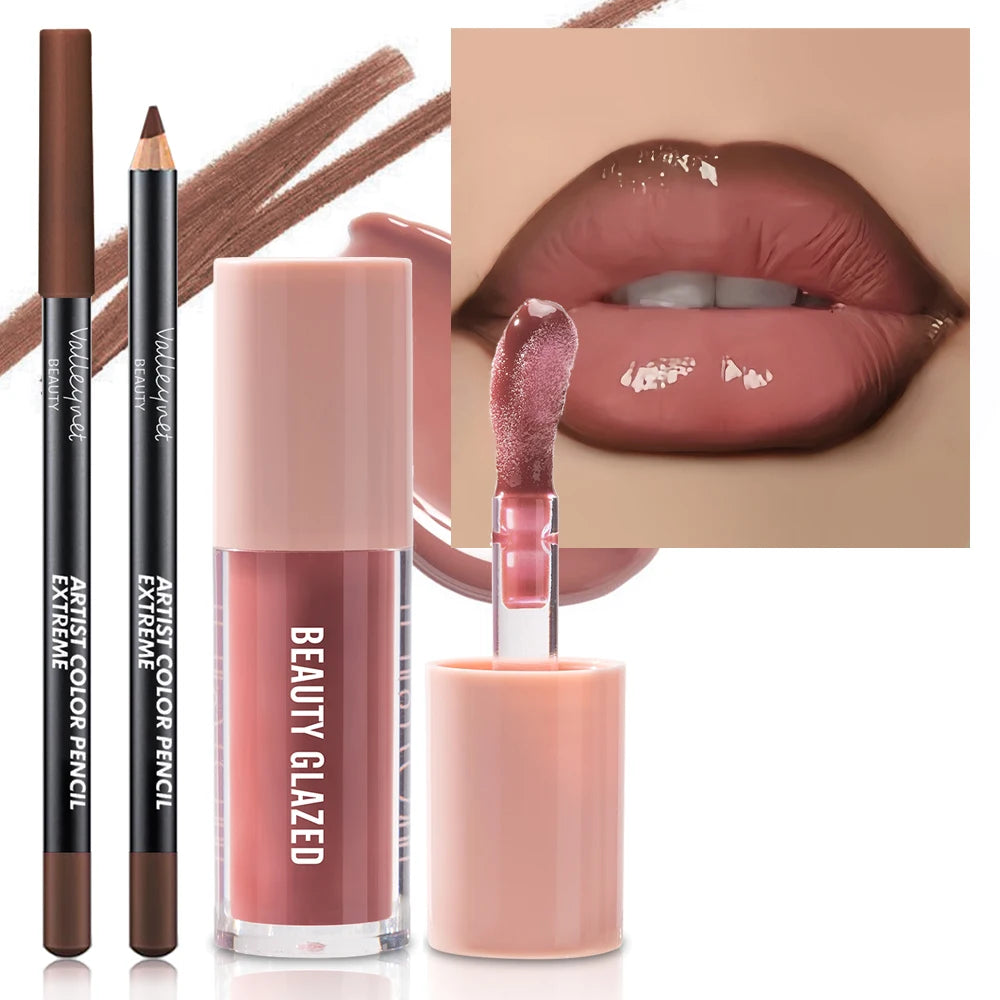 2pcs/Set Velvet Texture Lip Makeup,Matte Effect, Red, Brown Colors, Create a Moisturizing and Natural Lip Makeup