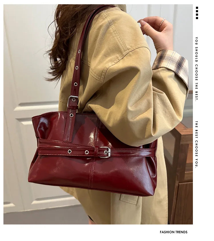 Large Capacity Women's Shoulder Bag Tote Commuter Bag Simple Vintage Cross-Border New Style Bag Versatile Sensation 2025