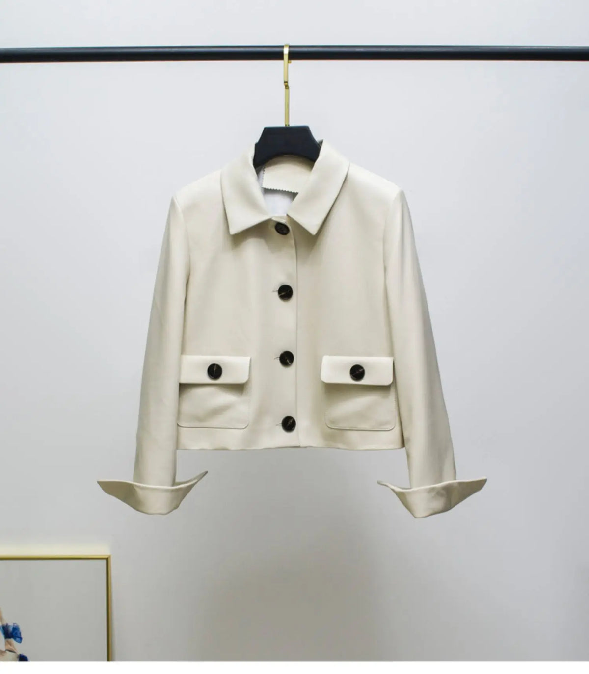 Women Genuine Leather Jacket 2025 Winter Female Square Collar Pocket Single-Breasted Slim Short Coat Mujer Outwear Blazer Kurtki