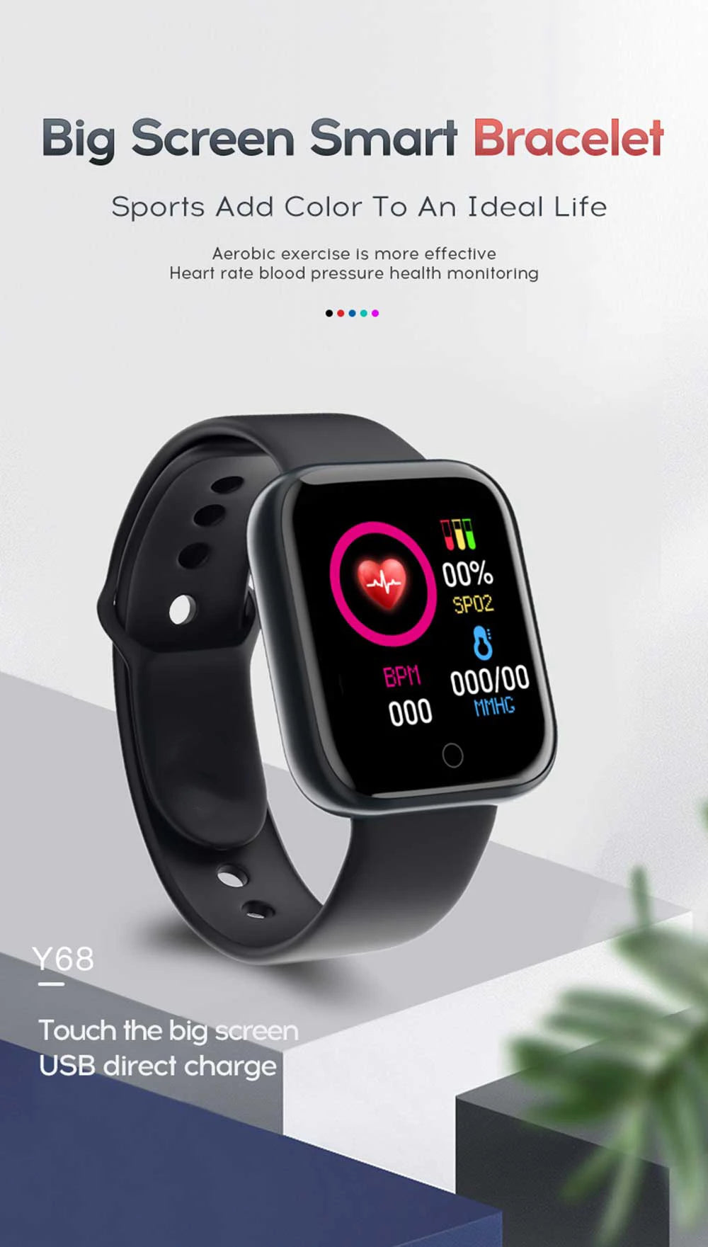 Men Watch Electronic Fitness Bracelet Smartwatch Smart Watch Y68 D20 Sleep Monitor Gift For IOS Android Smartphones Alarm Clock