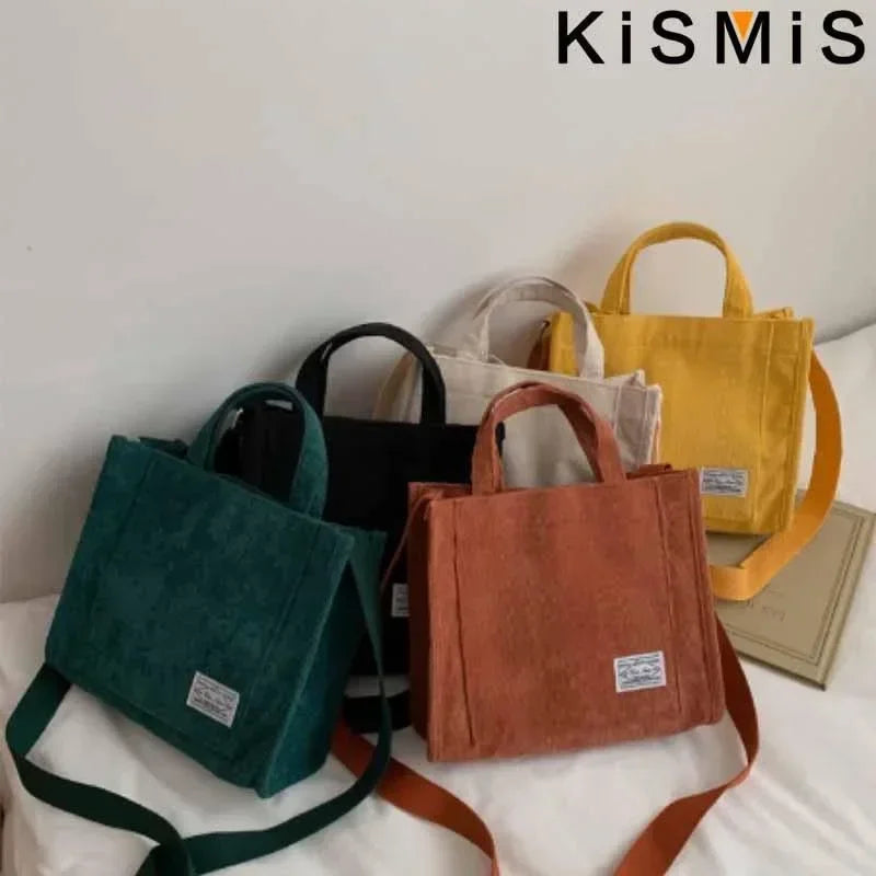 Velvet Corduroy Shoulder Bag Ladies Large Capacity Crossbody Tote Multi-Pocket Versatile Daily Fashion Purse Adjustable Strap