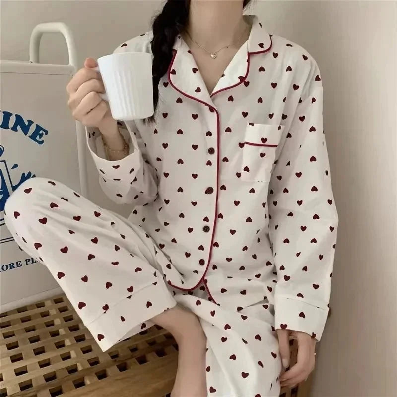 Spring and autumn new ladies' Korean pajamas home wear set for girls and students long-sleeved pajamas