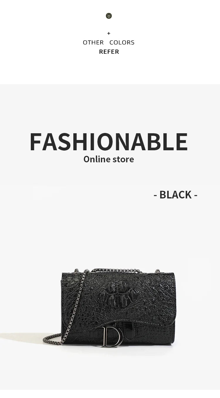 Fashion Ladies Croc Pattern Sequined Chain Crossbody Bag D‑Buckle Shoulder Messenger Handbag Women Evening Party Purse