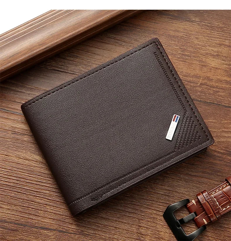 Men's Leather Short Wallet Thin Wallet Foldable Minimalist Soft Leather Wallet