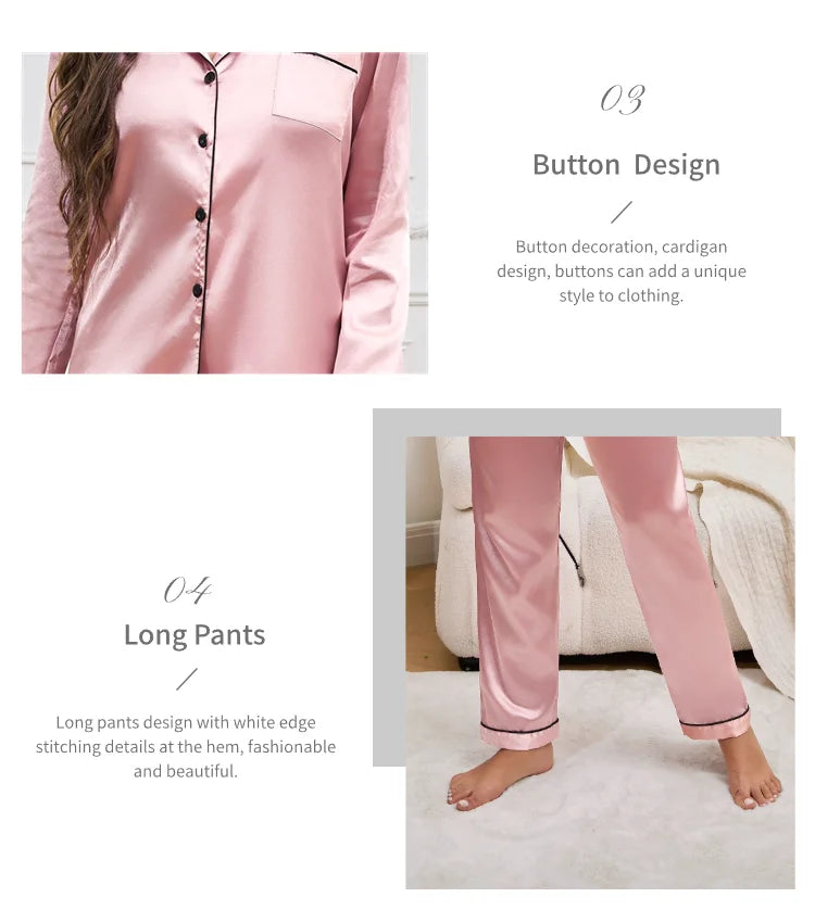 Women's Pajama Set Sleepwear Suit Loungewear Pj Set Satin Long Sleeve Tops With Pants 2 Pieces Pjs Pajamas for Women Pyjama