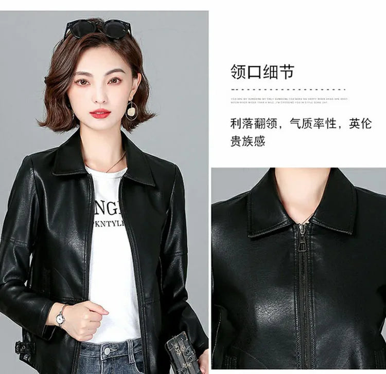 New Women Sheepskin Jacket Spring Autumn 2025 Fashion Casual Long Sleeve Short Zipper Leather Coat Loose Split Leather Outerwear