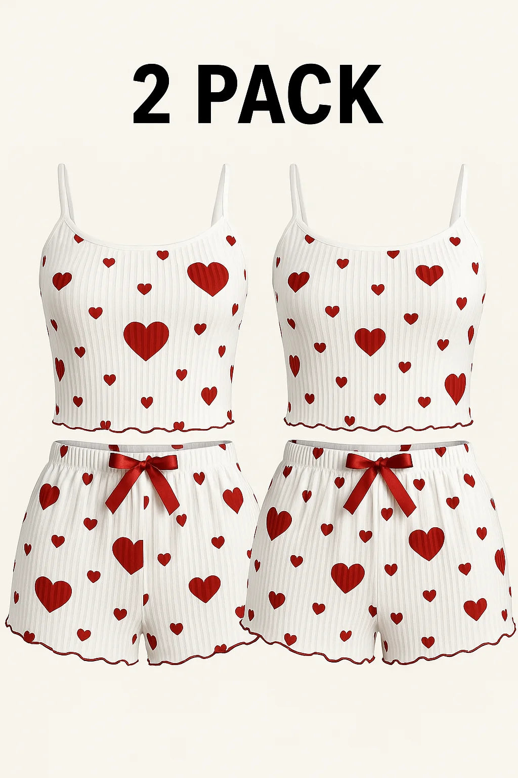 Women’s 2PCS Heart Print Pajama Set, Sleeveless Crop Top and Shorts, Soft Comfy Sleepwear Loungewear for Summer Nightwear