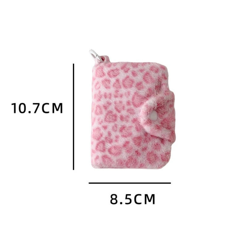 Leopard Pattern Plush Coin Purse Cute Wallet Card Bag Korean Fashion Wallet Card Holder for Girl Portable Cute Small Storage Bag