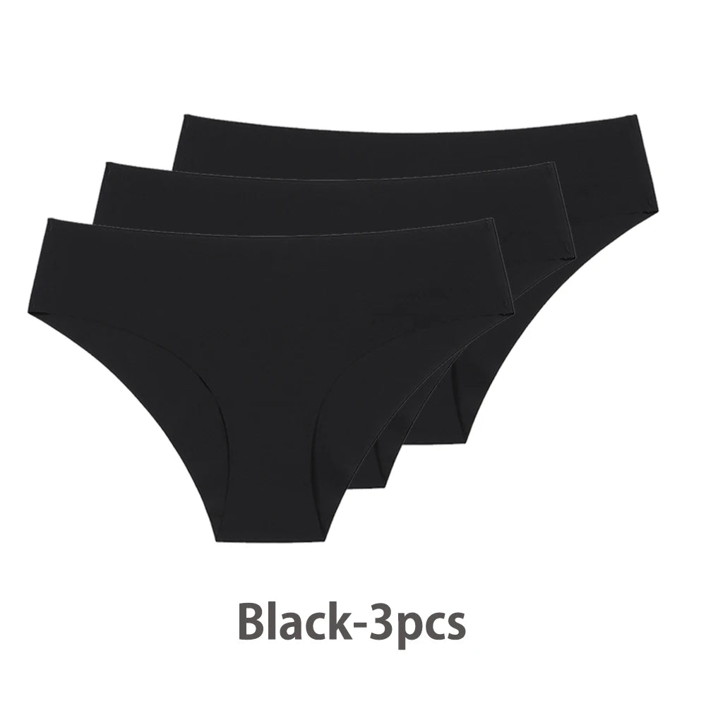 3 Pcs Seamless Panties for Women Breathable Low Waist Sexy Underwear Solid Silk Panties Brief Female Lingerie