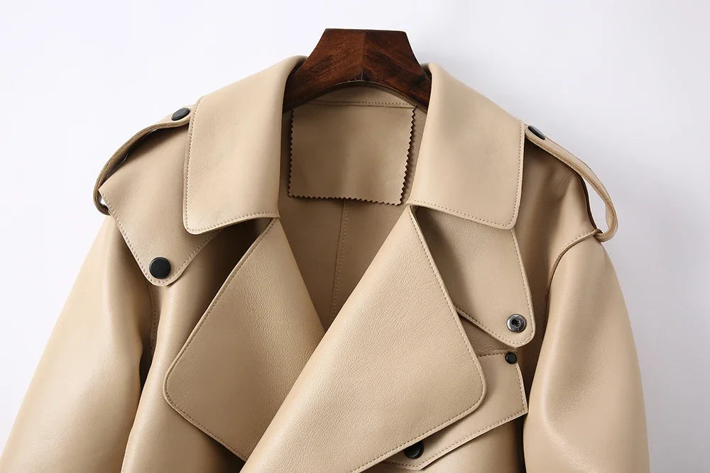 Sheepskin Coat For Women Leather Jacket Winter Spring Moto Biker Genuine Top Quality Black S7547