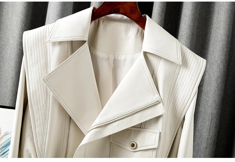 Jacket For Women 2025 New European Genuine Leather Coat Female Zipper Large Lapel Short Oversize Locotive Whtie Jaqueta Feminina