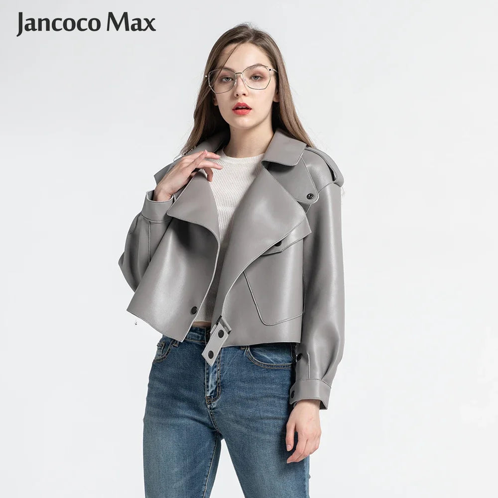 Sheepskin Coat For Women Leather Jacket Winter Spring Moto Biker Genuine Top Quality Black S7547
