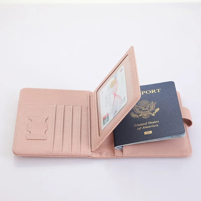 RFID Blocking Waterproof Leather Passport Holder Travel Credit Card Wallet Passport Book for Women Men Buckle Passport Cover