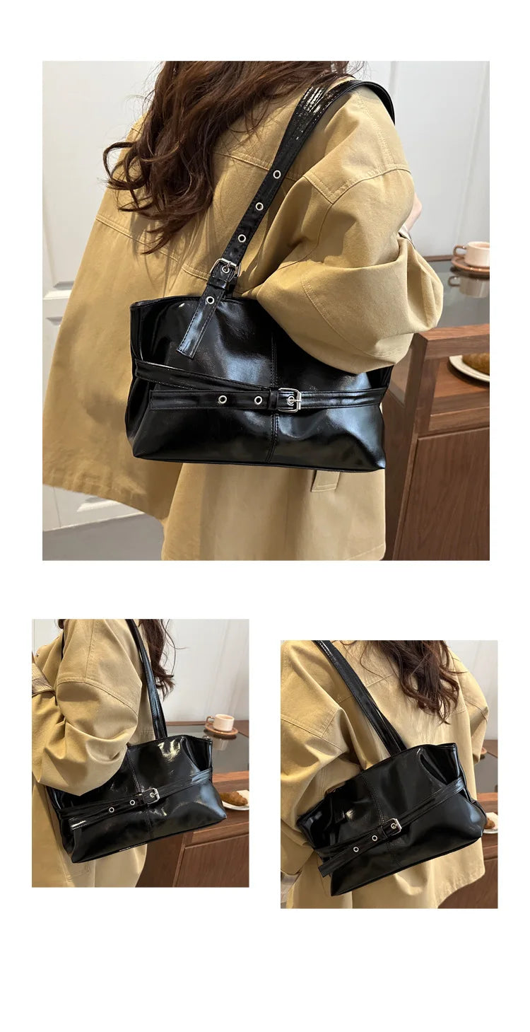 Large Capacity Women's Shoulder Bag Tote Commuter Bag Simple Vintage Cross-Border New Style Bag Versatile Sensation 2025