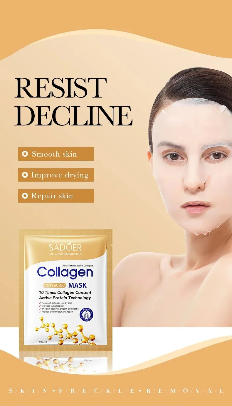 SADOER Collagen Face Sheet Mask Firming Moisturizing Repair Brightening Skincare