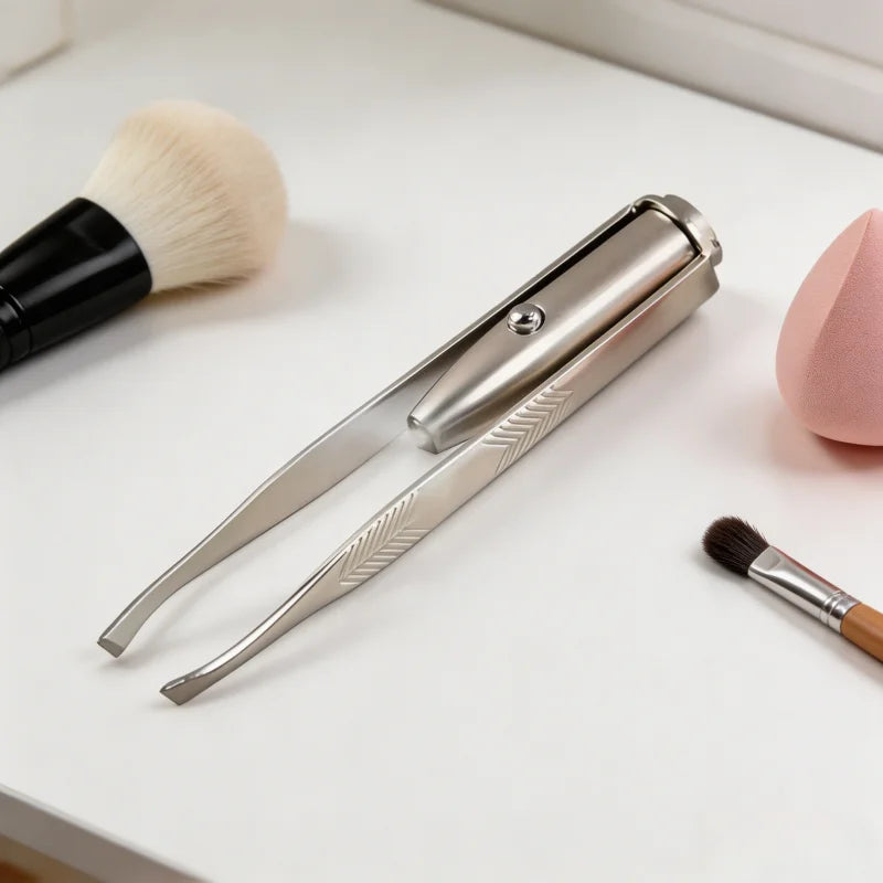 1pc Portable Stainless Steel Smart Design Eyebrow Hair Remove Tweezer With LED Light Makeup Tool