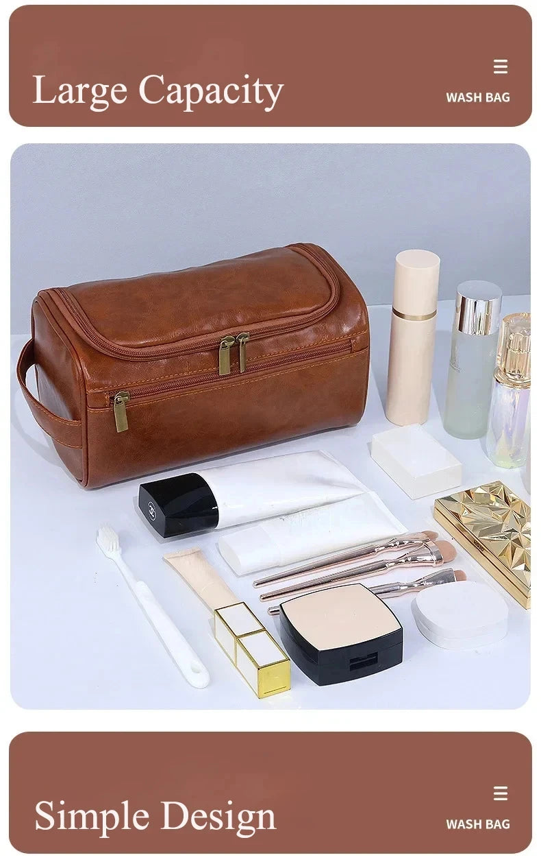 Leather Toiletry Bag for Men Women Dopp Kit Mens Hanging Toiletry Bag Travel Toiletry Bag for Traveling Large Cosmetic Bag for T