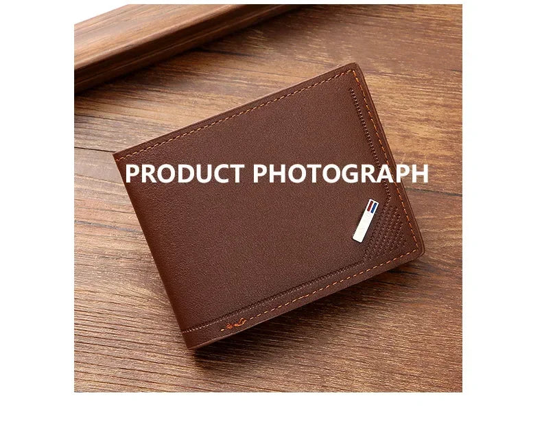 Men's Leather Short Wallet Thin Wallet Foldable Minimalist Soft Leather Wallet