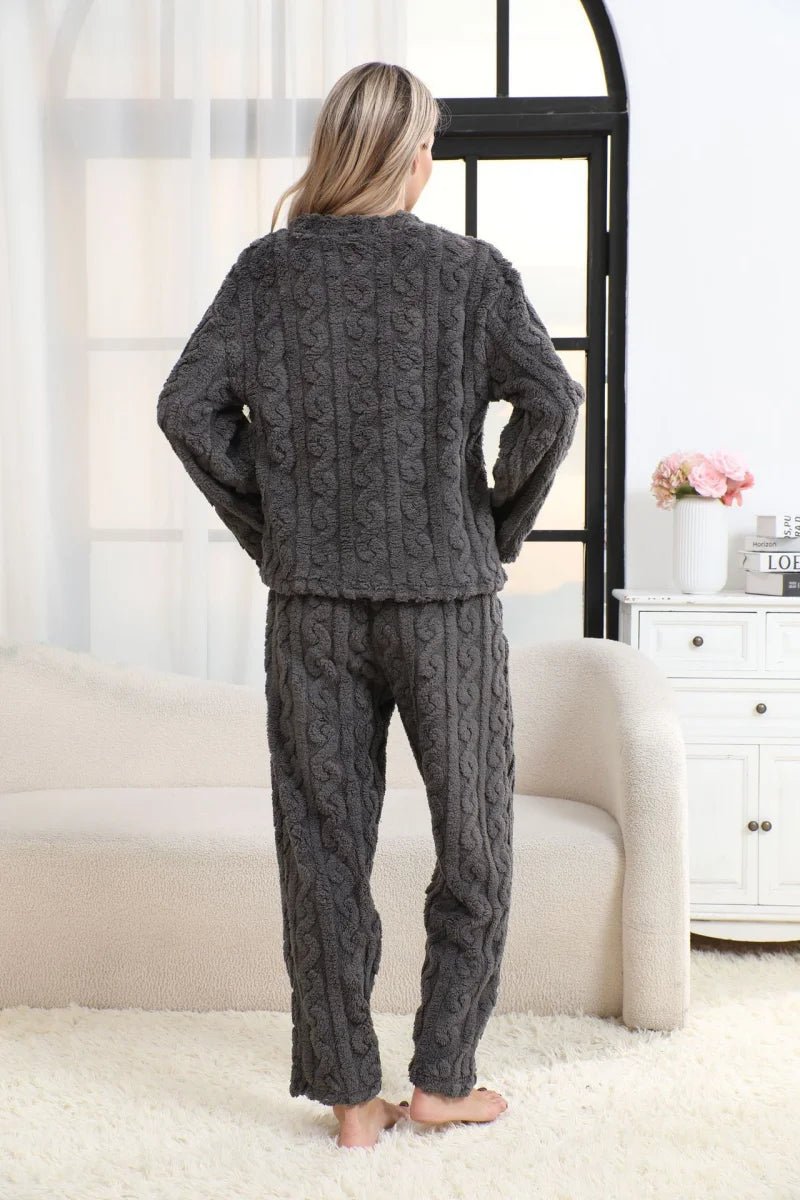Women's Autumn and Winter Thermal Pajamas Sets Coral Velvet Jacquard Warm Loungewear Female Soft Comfortable Thickened Sleepwear