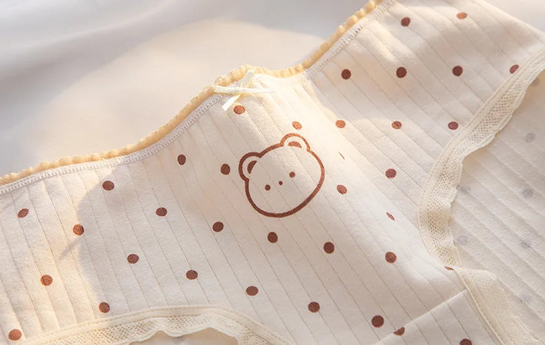 5Pcs/set Women Cotton Panties Cartoon Girls Briefs Mid Waist Underwear Shorts Soft Breathable Panty Sexy Intimates Lingerie M-XL