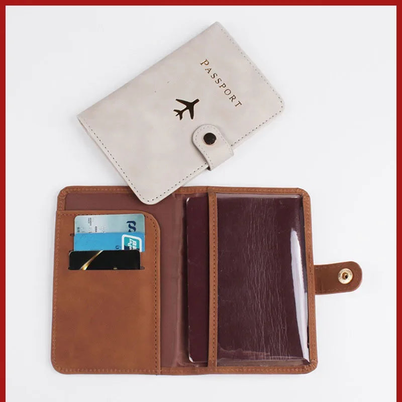 RFID Blocking Waterproof Leather Passport Holder Travel Credit Card Wallet Passport Book for Women Men Buckle Passport Cover