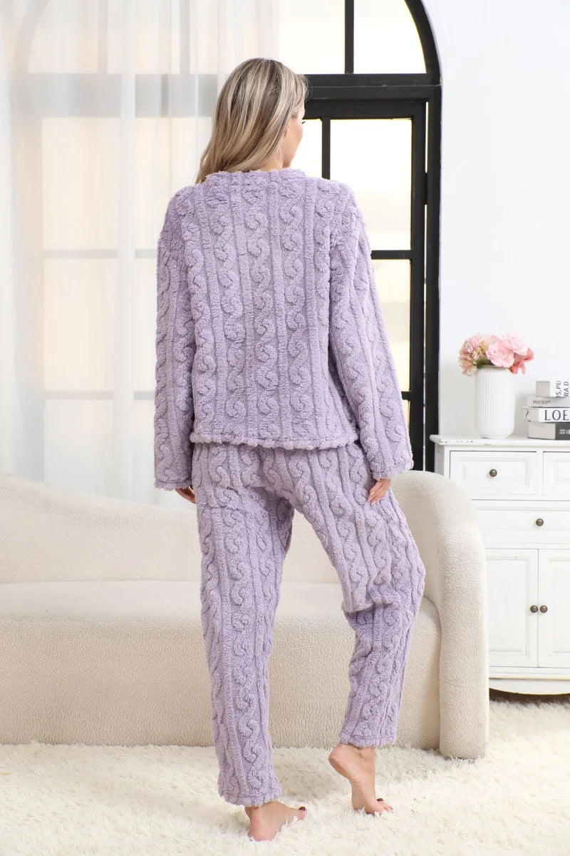 Women's Autumn and Winter Thermal Pajamas Sets Coral Velvet Jacquard Warm Loungewear Female Soft Comfortable Thickened Sleepwear