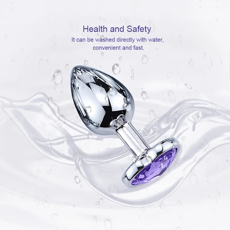 Stainless Metal Anal Plug With Gem Base Heart Shaped Circular Anal Plug G-point Massage Sexual Wellness for Men Women Anal Train