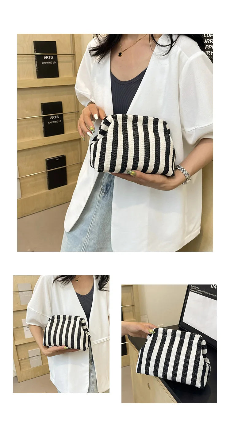 Summer Woven Crochet Purses for Women Beach Clutch Handbags 2026 Dumpling Hobo Casual Colorblock Bag Ladies Ruched Cloud Purse
