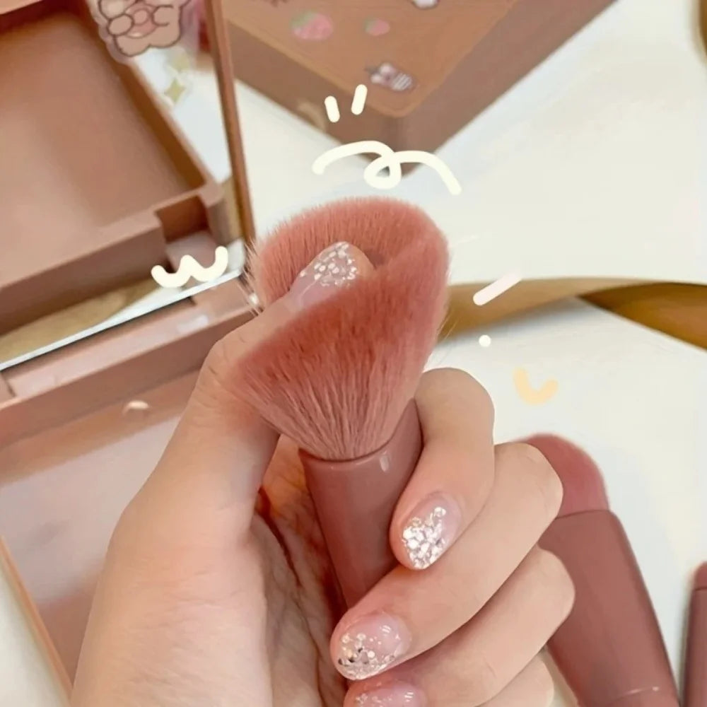 Cosmetic Brush 5PCS Portable Makeup Brush Travel with Mirror Box Makeup Set Brush Loose Powder Brush Blush Brush Eyeshadow Brush