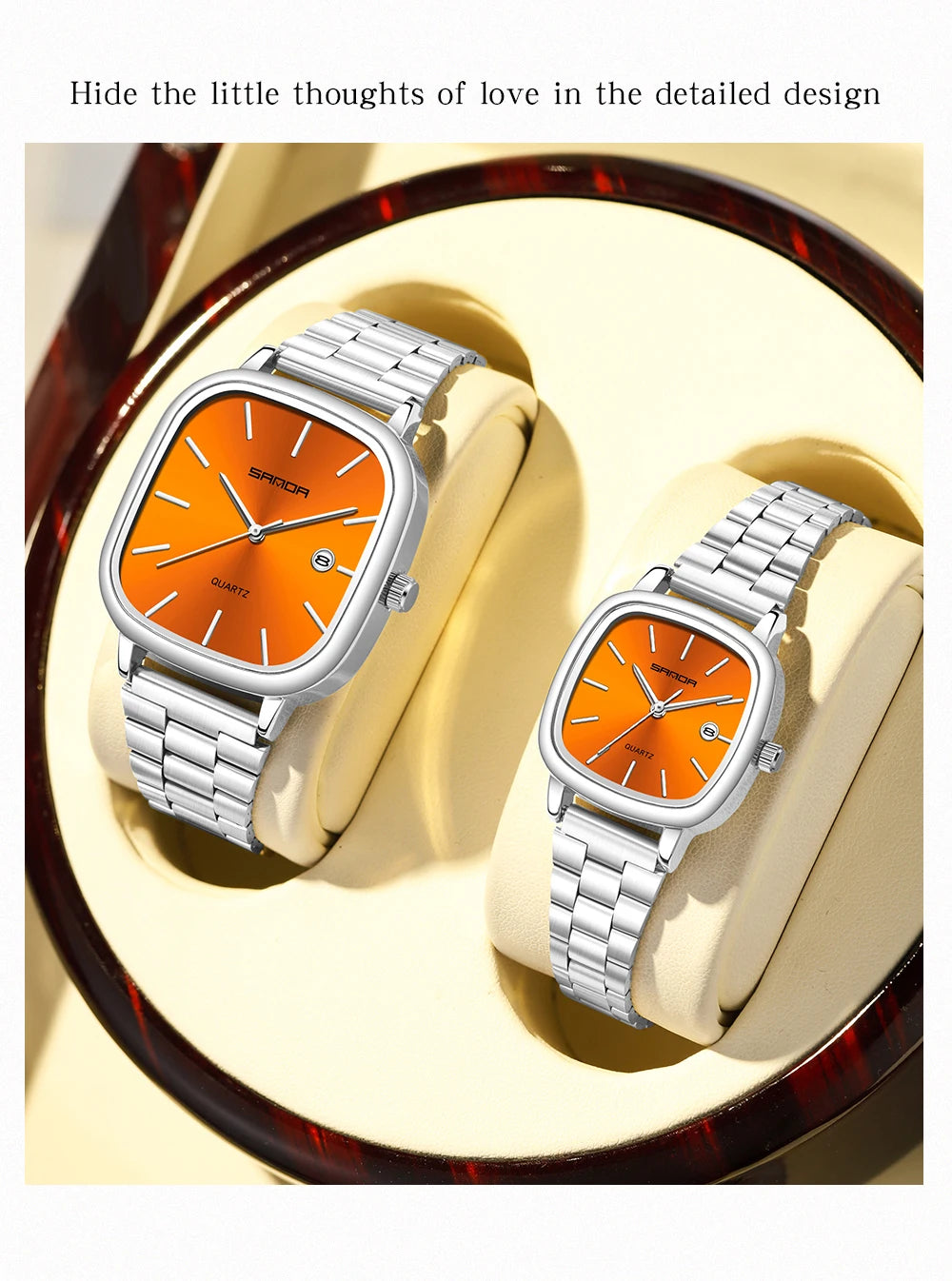 Sanda 2026 Couple Quartz Watch Men's and Women's Square Watch 3ATM Waterproof Calendar Simple and Elegant Women's Watch 3278