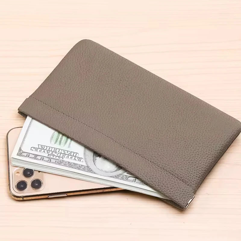 Self-Closing Artificial Leather Long Wallet Passport Driver's License ID Holder Headphone Data Cable Storage Cash Pouch