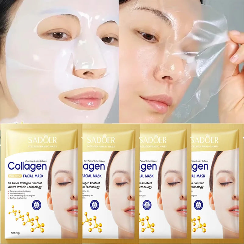 10PCS Collagen Anti Wrinkle Facial Mask Anti Aging Fade Fine Lines Firm Skin Moisturizing Brightening SkinCare Korean Cosmetics