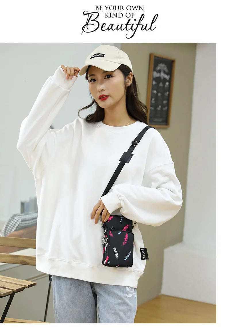 New Women Mobile Phone Bag Nylon Cell Phone Bag Coin Purse Strap Shoulder Bag Small Crossbody Bags for Women Wallet Travel Purse