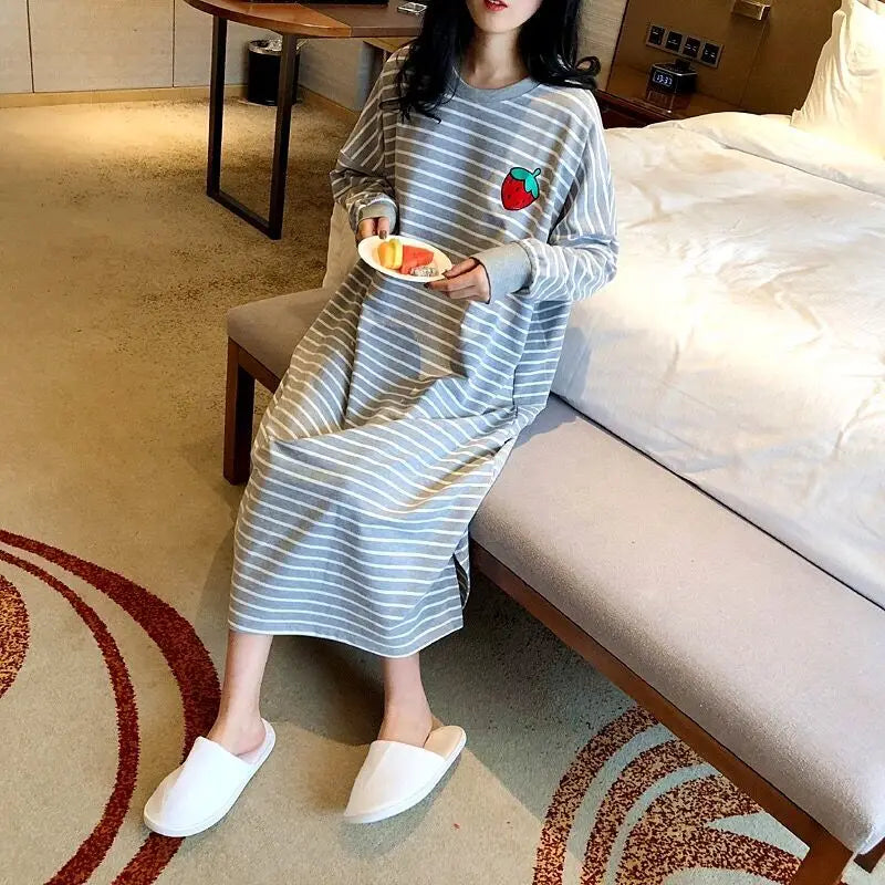 Loose Long Sleeve Sleepwear Women's Home Clothes Striped Pattern Sweet Style Spring Summer New Arrival 2023 Thin Fabric round...