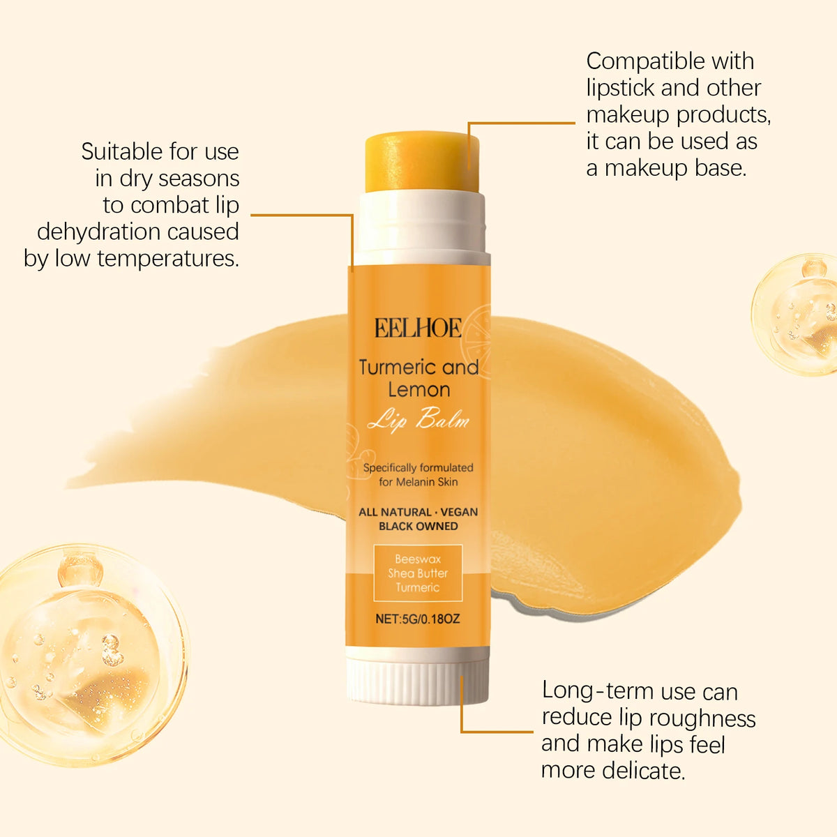 Turmeric Lemon Lip Balm Natural Shea Butter Lip Treatment For Dark Melanin Remove Hydrating Vegan Pre-Makeup Base Lip Stick