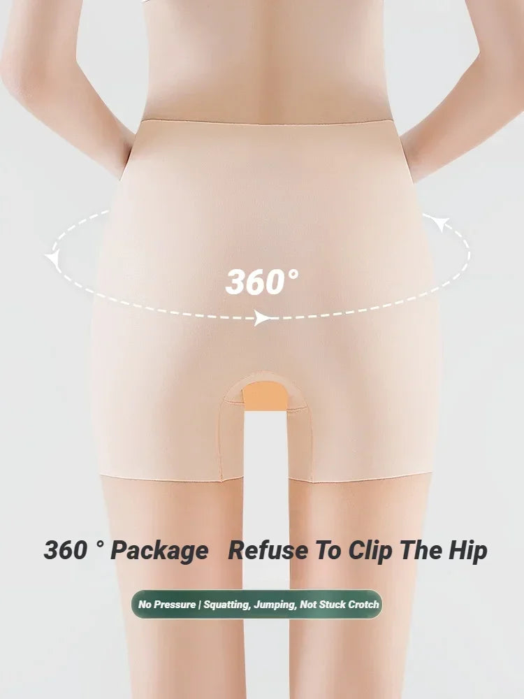 CHUANGERM Women's Ice Silk High Waist Tummy Control Seamless Safety Shorts Thin Double Layer Under Skirt Boxer Shapewear Panty