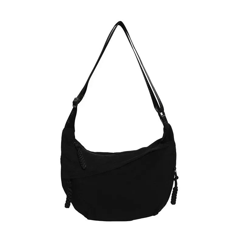 Women'S Simple Solid Color Canvas Dumpling Bag Casual Handbag Personalized Men'S Shoulder Bag Daily Use